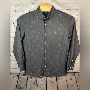 William Murray Men‎ Large Grey All Over Print Performance Button Down Golf Shirt